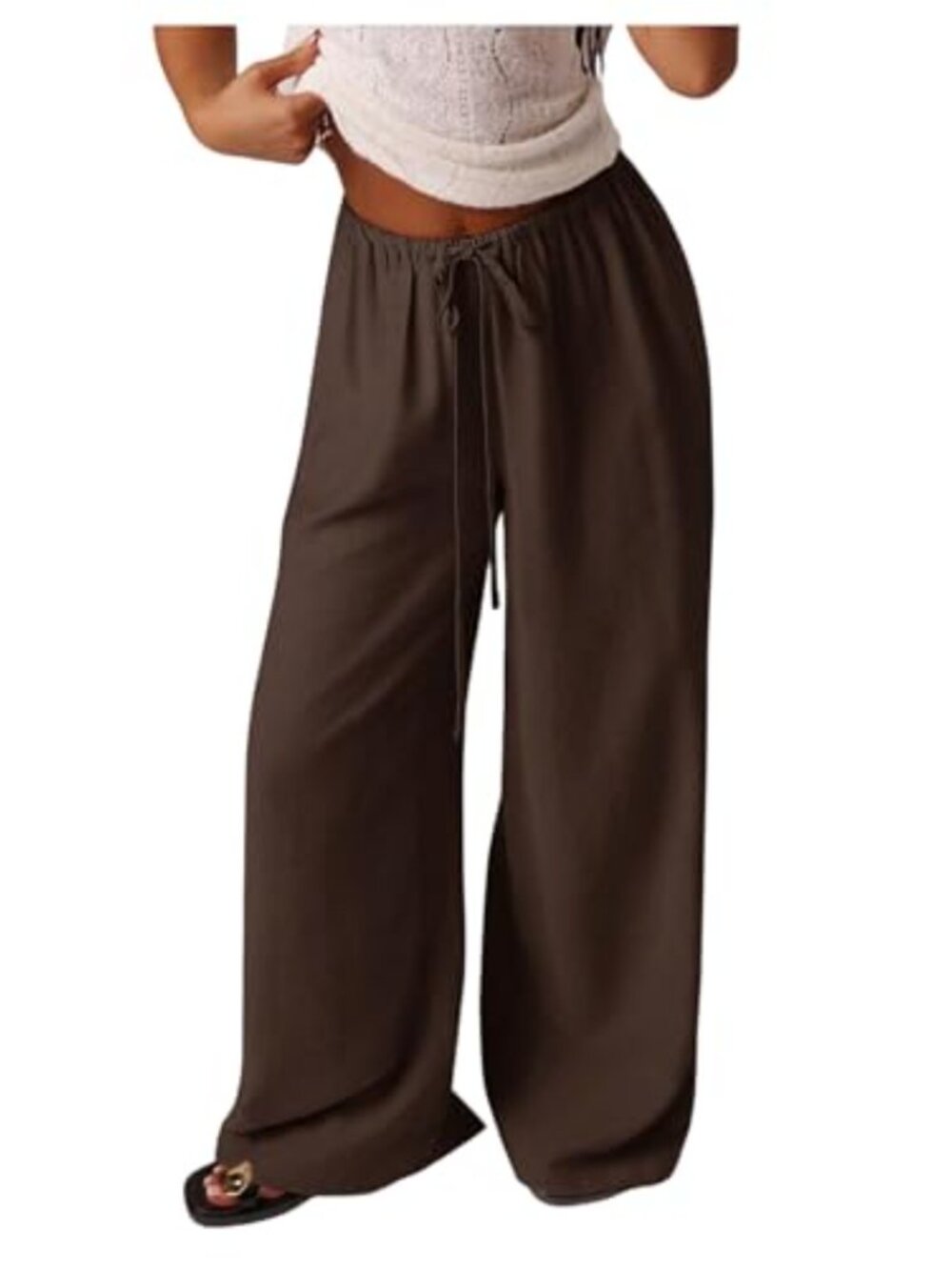 Wide Leg Palazzo Pants Soft Knit Drawstring Lounge Trousers